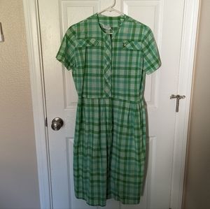 True Vintage 1950s 1960s Dress Green Plaid Size XL